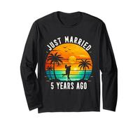 Retro Just Married 5 Years Ago 5th Wedding Anniversary Long Sleeve T-Shirt
