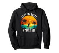 Retro Just Married 5 Years Ago 5th Wedding Anniversary Pullover Hoodie