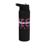 Retro Kansas Cheer Pink Leopard Collegiate State Art Stainless Steel Insulated Water Bottle