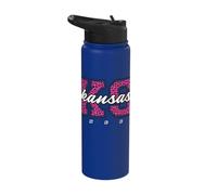 Retro Kansas Cheer Pink Leopard Collegiate State Art Stainless Steel Insulated Water Bottle