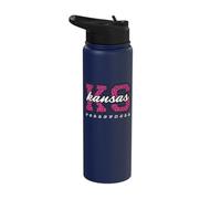 Retro Kansas Volleyball Pink Leopard Collegiate State Art Stainless Steel Insulated Water Bottle