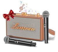 Retro Karaoke Machine for Adults,2 Wireless Microphones- Brown