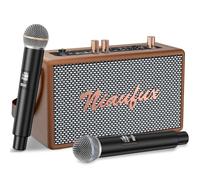 Retro Karaoke Machine with Two Wireless Microphones, Portable Bluetooth Speaker for Adults and Kids, Rechargeable PA System for Home Party, AUX/USB/TF/OTG Support, Vintage Decor Gifts - Brown
