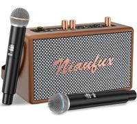 Retro Karaoke Machine with Two Wireless Microphones, Portable Bluetooth Speaker for Adults and Kids, Rechargeable PA System for Home Party, AUX/USB/TF/OTG Support, Vintage Decor Gifts - Brown