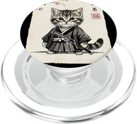 Retro Kawaii Samurai Cat Sakura Japanese Vintage Art PopSockets PopGrip for MagSafe