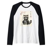 Retro Kawaii Samurai Cat Sakura Japanese Vintage Art Raglan Baseball Tee