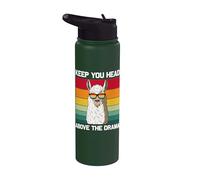 Retro Keep Your Head Above The Drama Vintage Alpaca Llama Stainless Steel Insulated Water Bottle