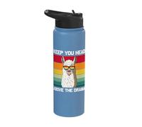 Retro Keep Your Head Above The Drama Vintage Alpaca Llama Stainless Steel Insulated Water Bottle