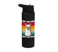 Retro Keep Your Head Above The Drama Vintage Alpaca Llama Stainless Steel Insulated Water Bottle