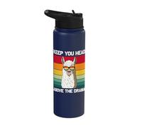 Retro Keep Your Head Above The Drama Vintage Alpaca Llama Stainless Steel Insulated Water Bottle