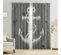 Retro Kids Nursery Blackout Curtains W 46" x L 72" Wood grain and anchor Eyelet Drapes Thermal Insulated Noise Reducing Room Darkening 3D Print Bedroom and Playroom Set of 2