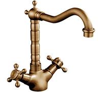 Retro Kitchen Faucet, Classic Double Handle, 360° Swivel Design, Antique Bronze Brass, ge Farmhouse Style, Durable Plumbing Fixture for Home Kitchen