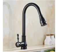 Retro Kitchen Faucet with Pull-Down Sprayer Single Hole Swivel Spout Hot & Cold Water Black Ideal for Modern & Classic Kitchens - ANWEALTH