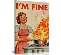 Retro Kitchen Print, Funny 50s Poster, Vintage Cooking Art, Humorous Kitchen, Retro Wall Art, I’m Fine Print Framed Canvas Print, Pictures for Home Walls, Bedroom, Living Room Decor 91x61cm (36x24in)