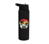 Retro Kitten Vintage Palm Trees Cat Stainless Steel Insulated Water Bottle