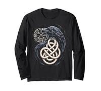 Retro Knotwork Norse Raven - Celtic Viking Compass Vegvisir Long Sleeve T-Shirt