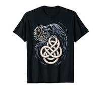 Retro Knotwork Norse Raven - Celtic Viking Compass Vegvisir T-Shirt
