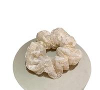 Retro Lace Large Intestine Hair Ring Ball Head High Ponytail Rubber Band Tie Rope Hair Accessories(Beige)