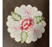 Retro Lace Placemats,4Pcs 15x15cm Floral Embroidery Polyester Coasters Dining Table Placemats Red
