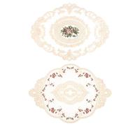 Retro Lace Placemats, Flower Embroidered Table Mats, 2pcs Lace Table Doilies Beige, Oval Place Mats 31 x 42 cm, 31 x 44 cm, Doilies Coasters Rustic Farmhouse Decor for Home Cafe Garden
