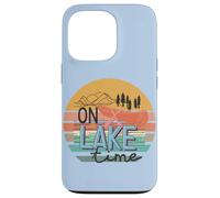 Retro Lake Time Canoe Paddle Sunset Mountain Graphic Case for iPhone 13 Pro
