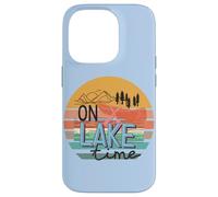 Retro Lake Time Canoe Paddle Sunset Mountain Graphic Case for iPhone 14 Pro