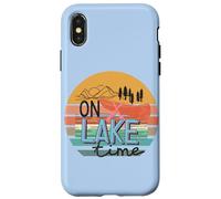 Retro Lake Time Canoe Paddle Sunset Mountain Graphic Case for iPhone X/XS