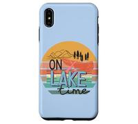 Retro Lake Time Canoe Paddle Sunset Mountain Graphic Case for iPhone XS Max