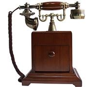 retro landline phone, Antique Phone Solid Wood Metal Rotating Dial Retro Corded Fixed Phone
