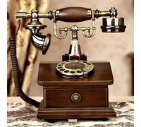 Retro Landline Telephone - Vintage Phone with Turntable, Solid Wood Handles, High Resilience Fabric Cord, No Battery Required for Home, Office, Hotel, Art Gallery