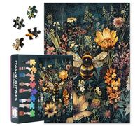 Retro Landscape 1000 Piece Puzzle for Adults, Vintage Floral with Wildflowers and Bumblebees Jigsaw Puzzles 1000 Pieces, Impossible Challenging Jigsaw Puzzles for Adults, 19.5 x 27.5 Inch