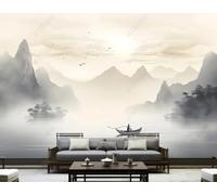 Retro Landscape Trees Small Boat Flying Birds 3D Wallpaper Luxury Silk Study Dining Feature Sofa Grey Bedroom Living Room Tv Decorative Wall-200cm×140cm
