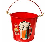 Retro Large Ice Cold Drinks Metal Bucket, Oval,Cylinder Party Beverage Tub with Handles, Available in Yellow, Red, Green, Natural Colors (Orange Bucket)