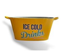 Retro Large Ice Cold Drinks Metal Bucket, Oval Party Beverage Tub with Handles, Available in Yellow, Red, Green, Natural Colors. (YELLOW)