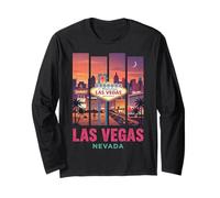 Retro Las Vegas Nevada Skyline Vintage Desert Sunset Long Sleeve T-Shirt