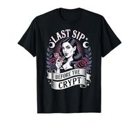 Retro Last Sip Before The Crypt Fun Halloween Gothic Vampire T-Shirt