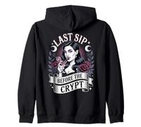 Retro Last Sip Before The Crypt Fun Halloween Gothic Vampire Zip Hoodie