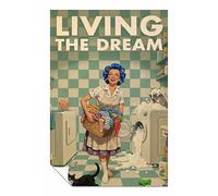 Retro Laundry Print, Funny 50s Poster, Laundry Humorous Wall Art, Living The Dream Print Unframed Poster Print, Pictures for Home Walls, Bedroom, Living Room & Bathroom Decor 76x51cm (30x20in)