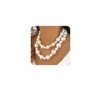 Retro Layered Large Pearl Choker Necklace Exaggerated Big Pearl Necklaces for Women Chunky Pearl Statement Bride Wedding Jewelry Gifts, Long, Simulated Pearl, No Gemstone