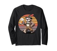 Retro Lazy Sloth Bear Beer Drinking Sloths Long Sleeve T-Shirt