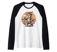 Retro Lazy Sloth Bear Beer Drinking Sloths Raglan Baseball Tee