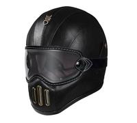 Retro Leather Motorcycle Helmet Full-Face Motorbike Helmets ECEDOT Approved Large Crash Motocross Helmet with Goggles Motocross Helmets for Adults Men Women Four Seasons D,L:59-60CM