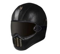Retro Leather Motorcycle Helmet Full-Face Motorbike Helmets ECEDOT Approved Large Crash Motocross Helmet with Goggles Motocross Helmets for Adults Men Women Four Seasons E,XL:61-62CM