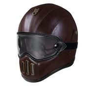 Retro Leather Motorcycle Helmet Full-Face Motorbike Helmets ECEDOT Approved Large Crash Motocross Helmet with Goggles Motocross Helmets for Adults Men Women Four Seasons H,L:59-60CM