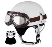 Retro Leather Open Face Motorbike Helmet, DOT ECE Approved Half Shell Pilot with Goggles, Quick Release Buckle Vintage Half Face Helmet for Men Women Moped Scooter(N,L=(59~60cm))