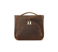 Retro Leather Toiletry Bag Travel Dopp Kit Makeup Cosmetic Organizer Shaving Kit Wash Case with Hanging Hook