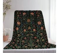 Retro Leaves Fleece Throw Blanket 130x150 cm, William Morris Floral Soft Warm Lightweight Cozy Blankets Gift for Adults, Dark Green Plants Printed Sherpa Blanket for Bed Sofa Living Room Couch