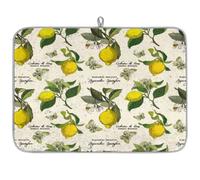 Retro Lemon Butterfly Dishes Cups Drying Mat Vintage Print Absorbent Microfibre Drying Pad for Kitchen Draining Board Counter-top Mat 16x18in