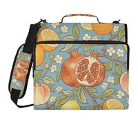 Retro Lemon Pomegranate William Morris 1.5-Inch 3-Ringing Binder Zipper with Shoulder Strap Waterproof Portable Portfolio for Middle School Carpeta de cremallera