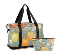 Retro Lemon Pomegranate William Morris Travel Hand Bag with Wet Pocket Adjustable Strap Large Gym Bag for Gym Multifunctional for men women